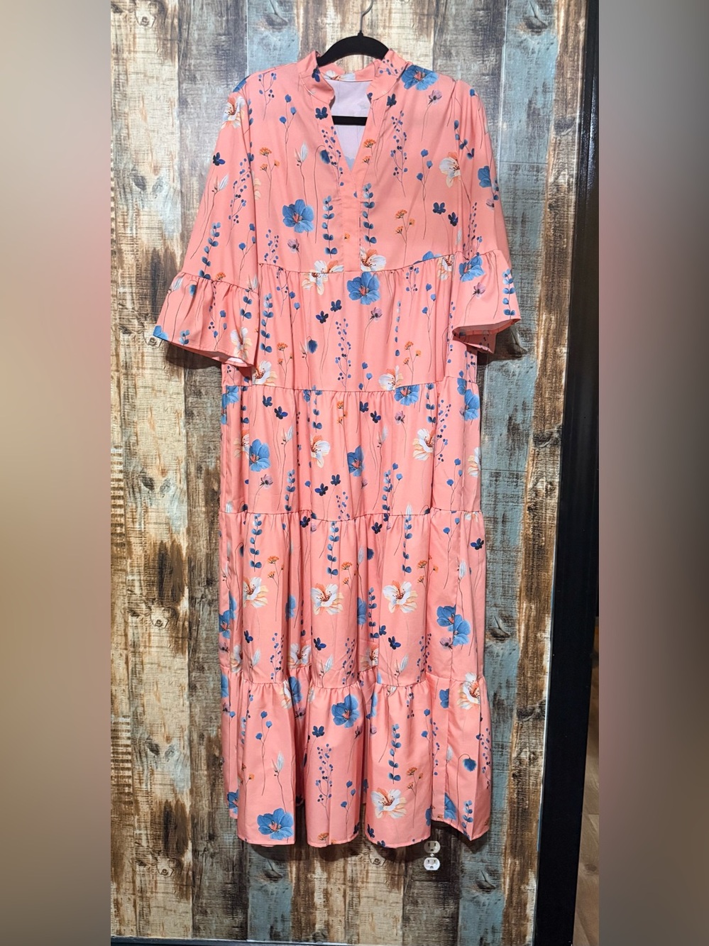 New SHEIN Coral Pink Floral Tiered Maxi Dress